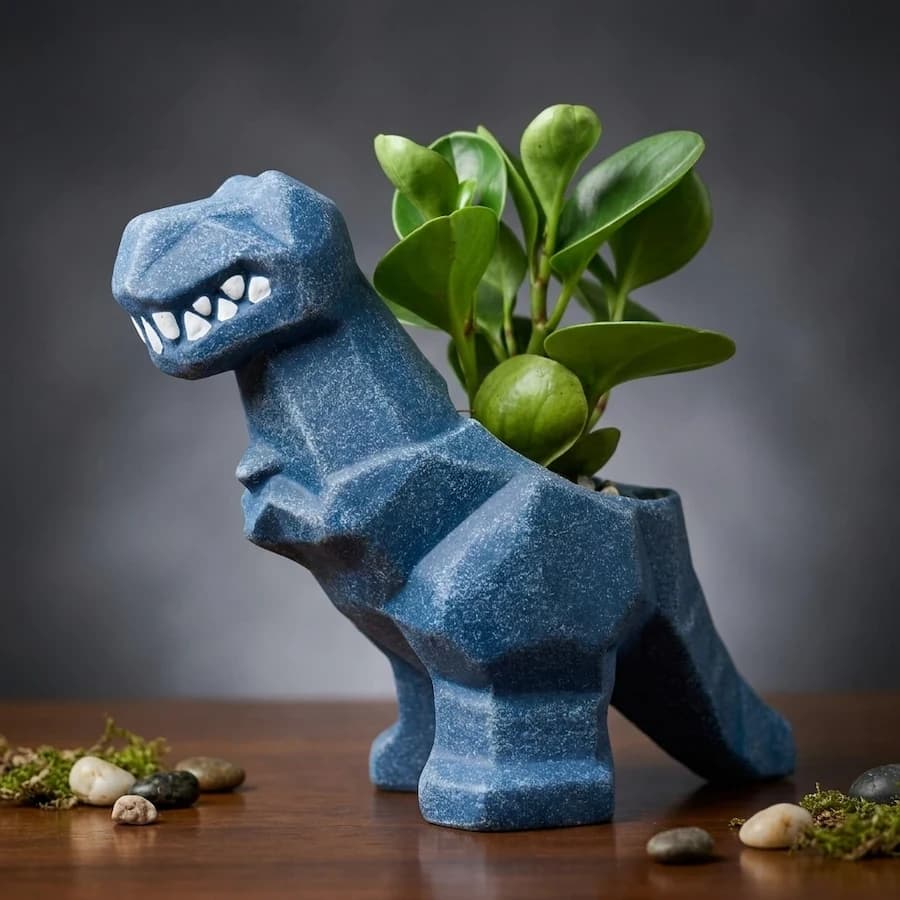 Maceta Dino Geométrica con Estilo Prehistórico